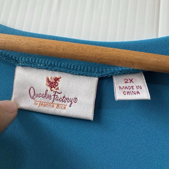 Quacker Factory 2X Sequin Fish Tunic Top Shirt Women’s Light Blue Lycra - Picture 3 of 14